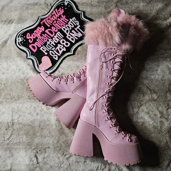 Sugar Thrillz: Dollish Delight Platform Boots- Pink, Size 8, NIB! - Picture 12 of 16